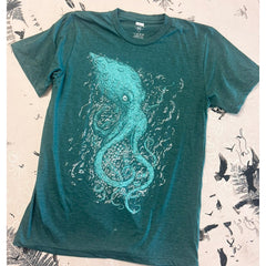 Seabeast Tee- Hand printed on organic cotton/poly Tee