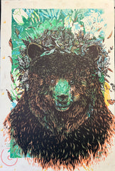 Weekly Auction #7 Double Flower Bear - Panel Mounted Mono-print. 16 x 24in