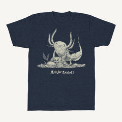 A is for Axolotl T-Shirt - Hand-Printed on Organic Cotton/Poly Blend