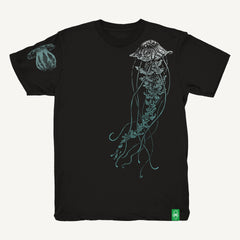 Black Jellyfish T-Shirt - Hand-Printed on Organic Cotton/Poly Blend