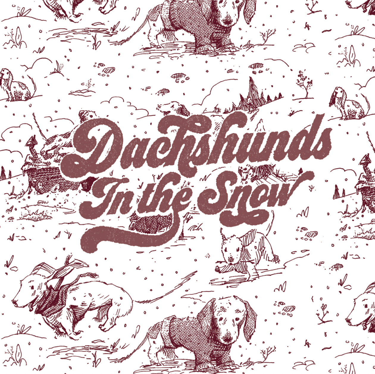 Dachshunds, handprinted tea towel. Made in Canada by Geordan Moore.