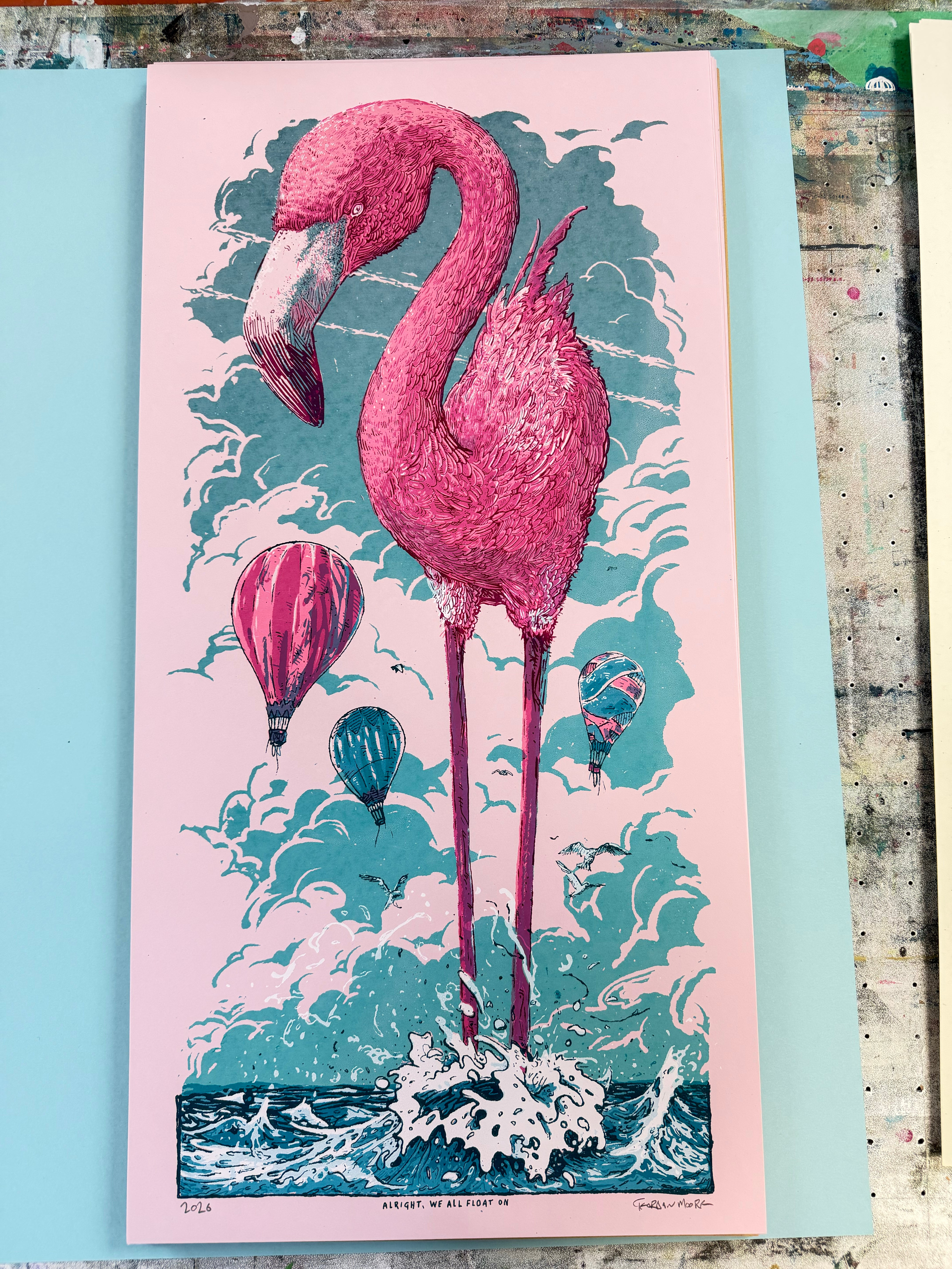 Alright, We All Float On - 12" x 24"' Screenprint