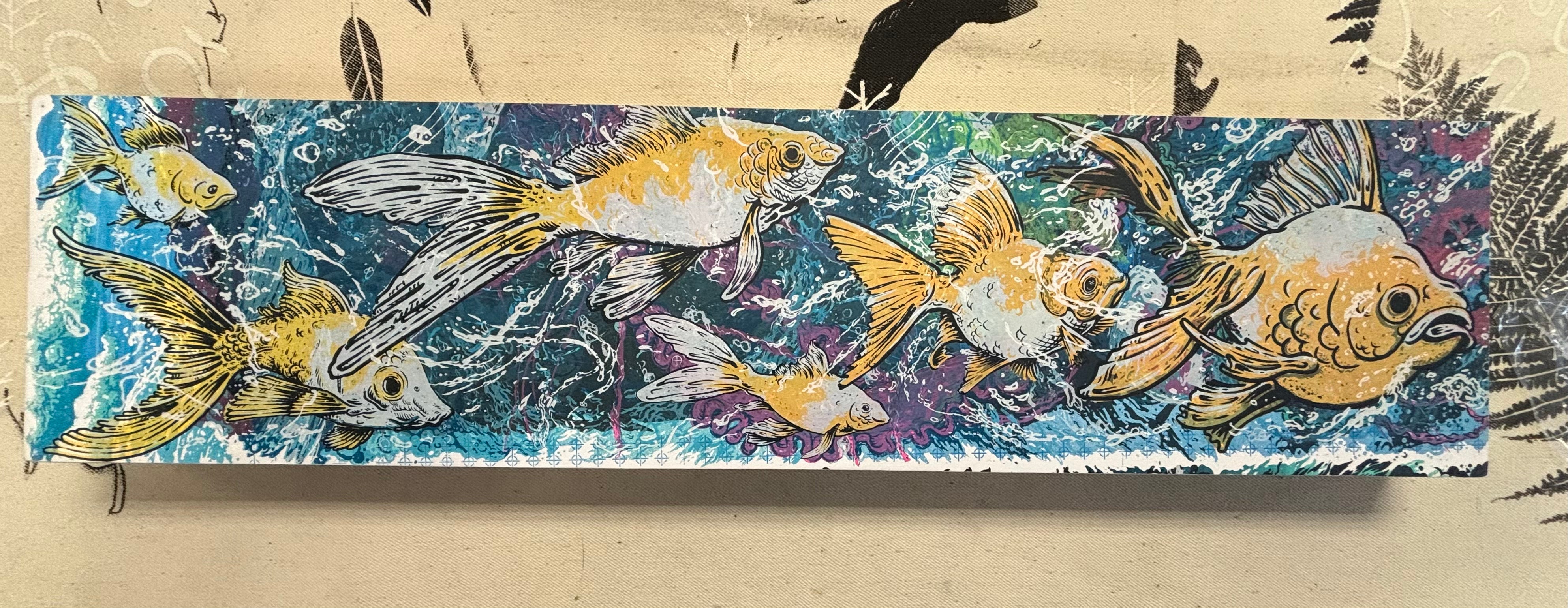 Auction Week 5 Delicious Goldfishes- Mixed Media Monoprint on Panel