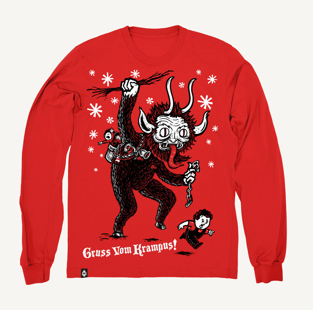 Krampus Crewneck Sweatshirt - Hand-Printed on 50/50 Ring Spun Poly/Cotton Fleece