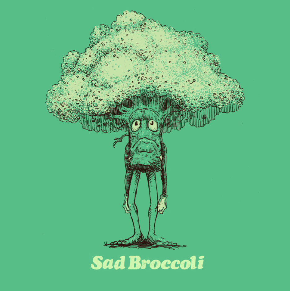 Sad Broccoli T-Shirt - Hand-Printed on Organic Cotton/Poly Blend (Pre-Order)