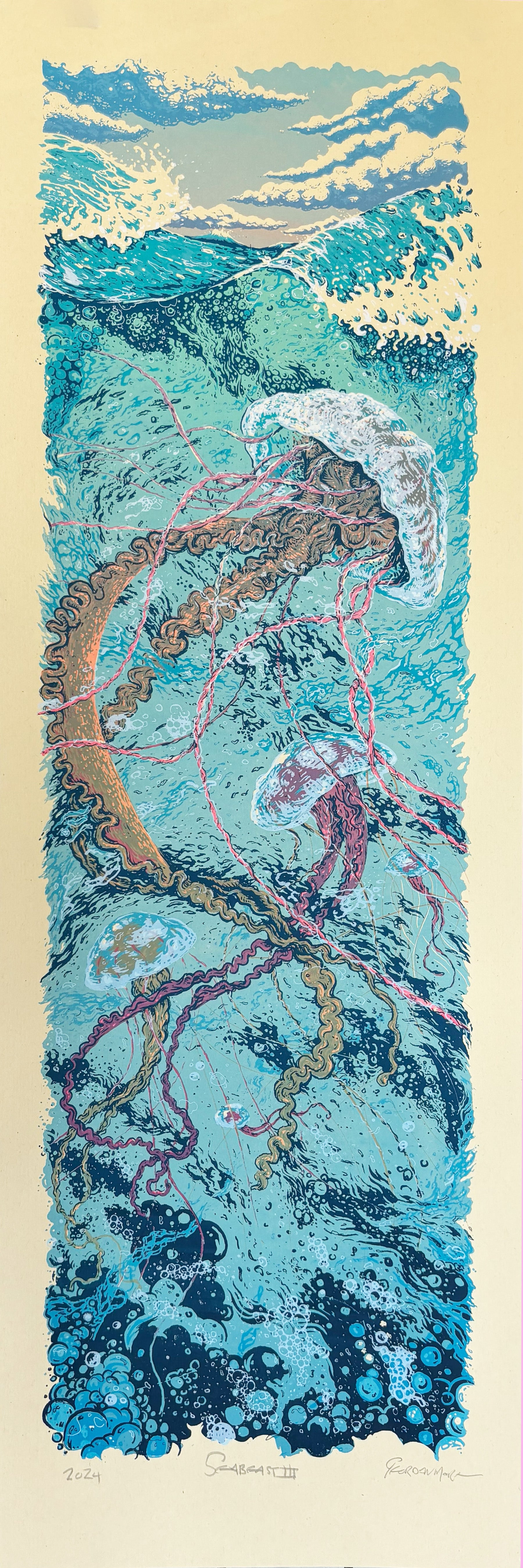 Seabeast III - 12x36 Hand-Printed Silkscreen Art