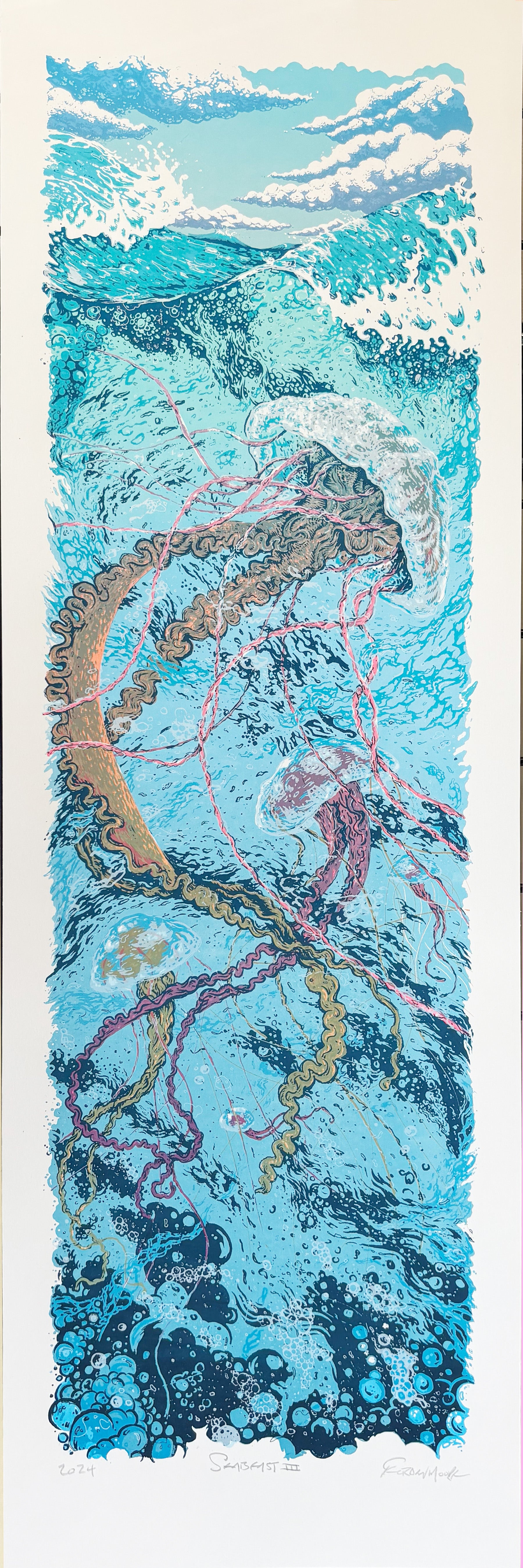 Seabeast III - 12x36 Hand-Printed Silkscreen Art