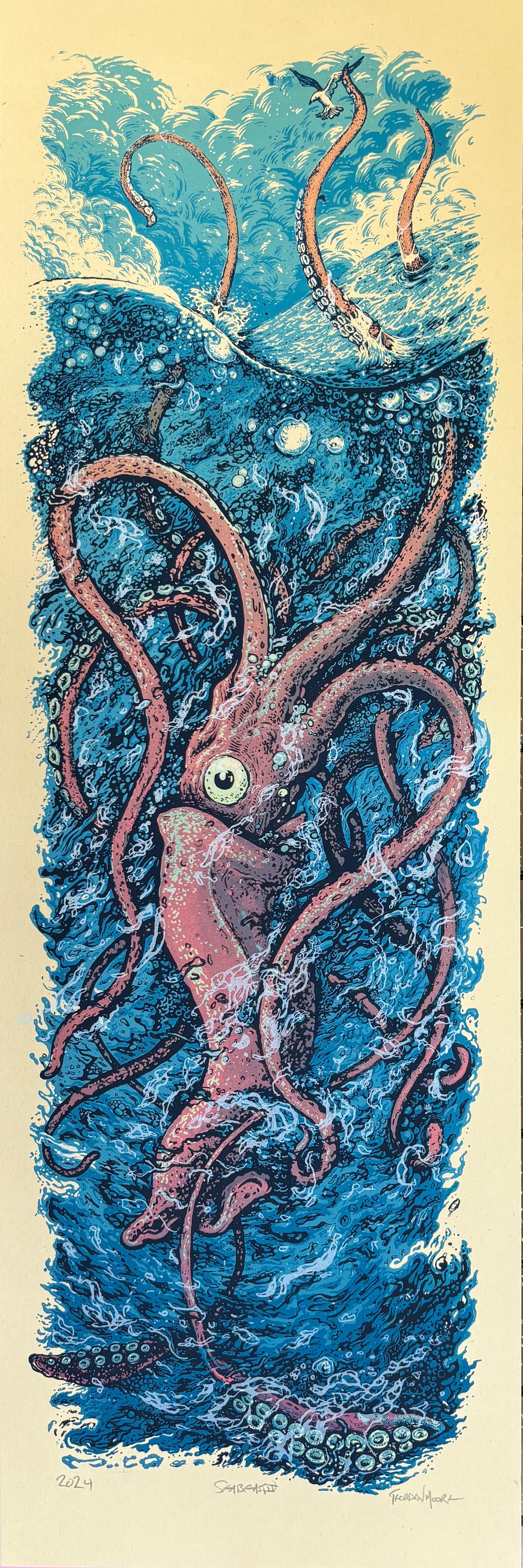 Seabeast IV - 12x36 Hand-Printed Silkscreen Art