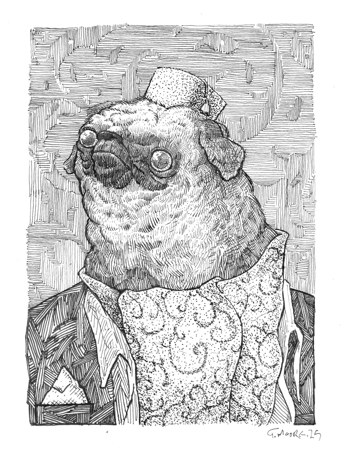 Rusty, the Fancy Pug - Framed Original