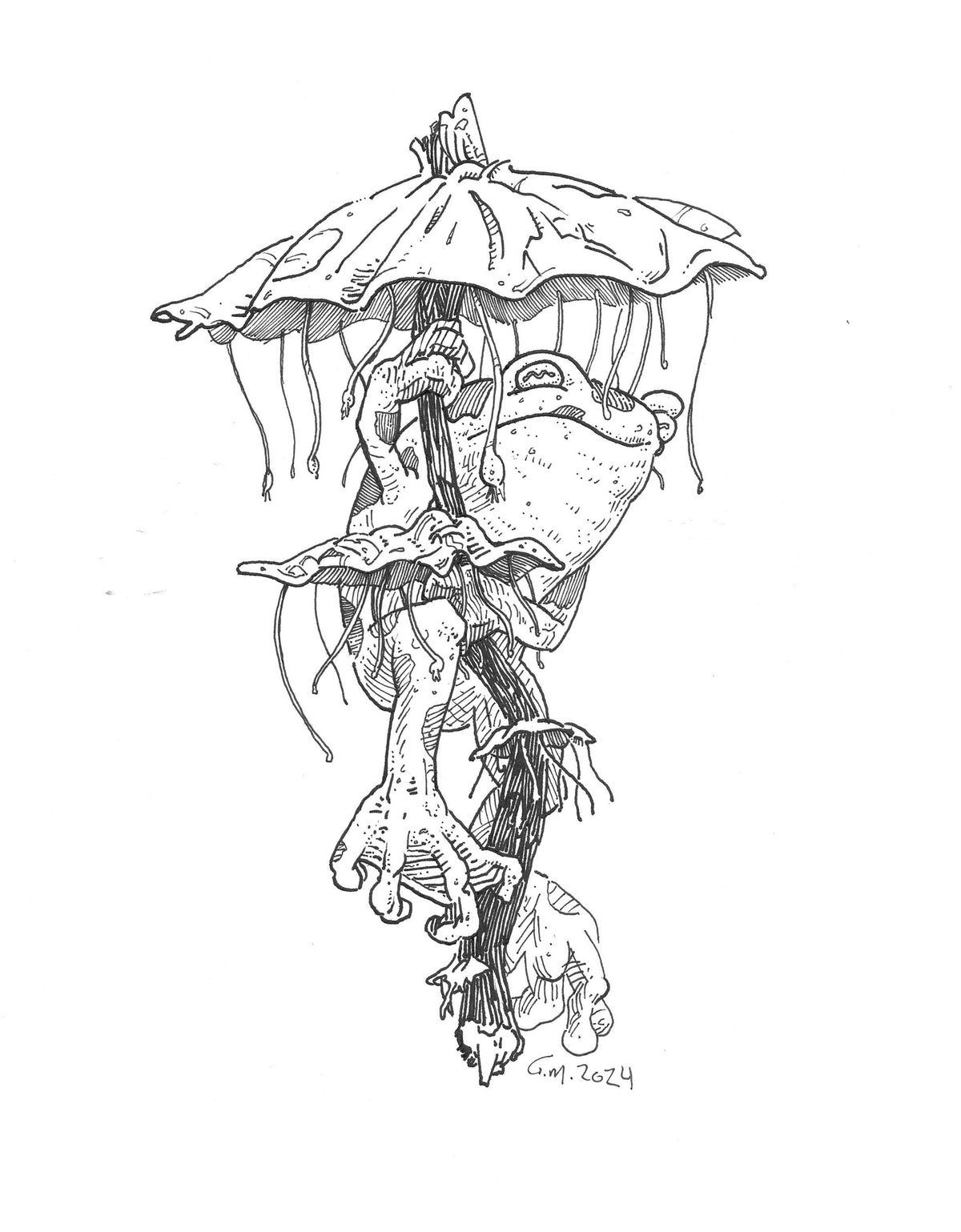Umbrella Frog - Framed Original