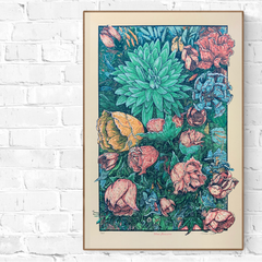 Blue Flowers - Hand printed 16” x 24” Art print.