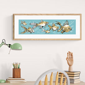 Delicious Goldfishes - 27” x 7” silkscreen art print by Geordan Moore. Halifax based artist and illustrator.  
