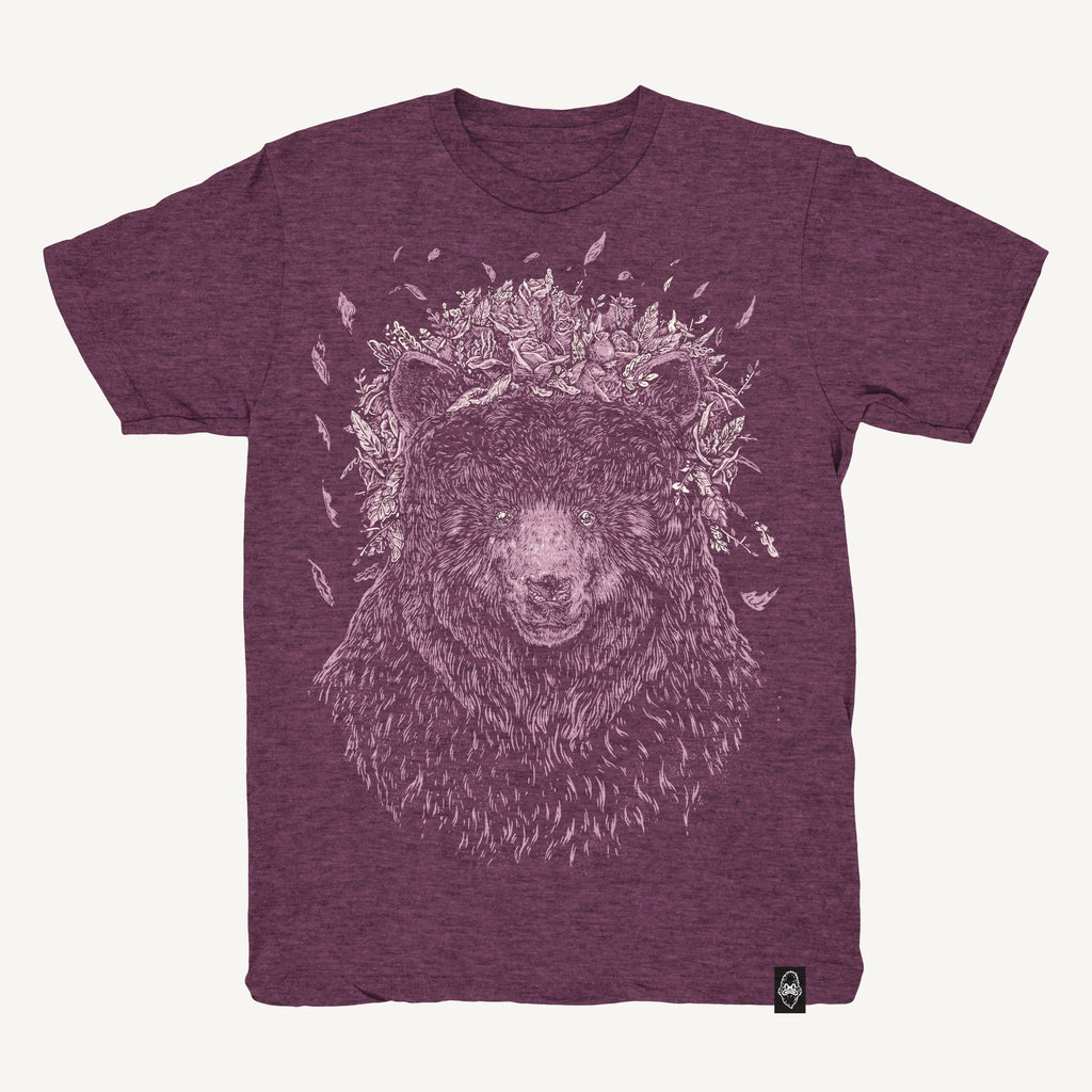 Flower Bear - Handprinted T-Shirt – Quarrelsome Yeti